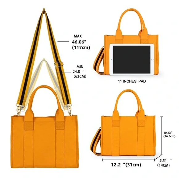 Women’s canvas handbag Stylish Orange Tote Bag - Picture 5 of 5